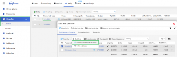 Wypłaty w panelu ePracownik - publikacja dla poszczególnych osób 