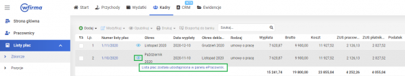 wypłaty w panelu epracownik - potwierdzenie dokonania publikacji