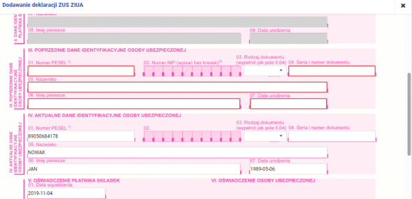 Deklaracje ZUS pracownika - ZIUA