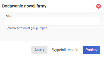 Dodawanie nowej firmy