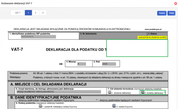 Korekta deklaracji VAT - korekta VAT-7