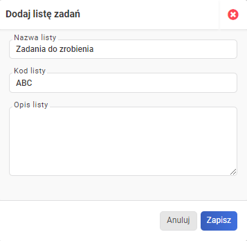 lista zadań - dodawanie