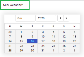Kalendarz kadrowy - mini kalendarz