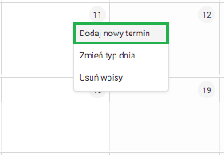 Kalendarz kadrowy - Dodawanie nowego terminu