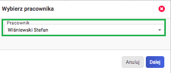 Kalendarz kadrowy - wybór pracownika