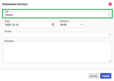 Kalendarz kadrowy - tworzenie terminu