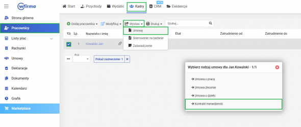 Jak rozliczyć kontrakt menedżerski w systemie? - wprowadzanie umowy