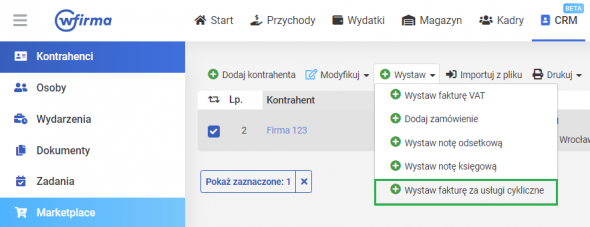 Usługi cykliczne - wystawienie faktury