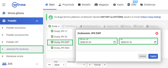 JPK EWP - wybór okresu
