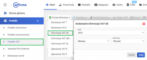 Informacja VAT-UE - generowanie