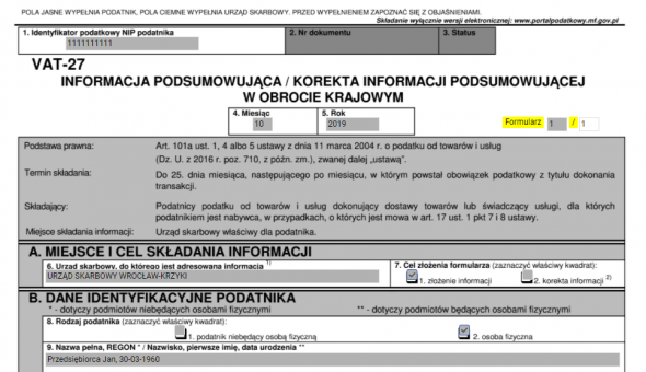 Informacja VAT-27 - sekcja A