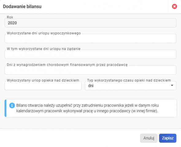 Bilans otwarcia przy zatrudnieniu nowego pracownika