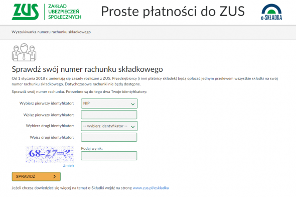 Indywidualny numer rachunku w ZUS - strona e-składka