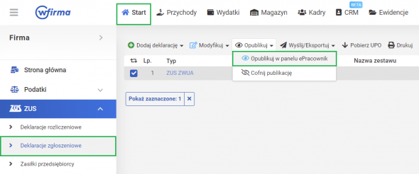 Deklaracje w panelu ePracownik - dokumenty zgłoszeniowe ZUS