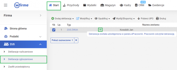 Deklaracje w panelu ePracownik - publikacja