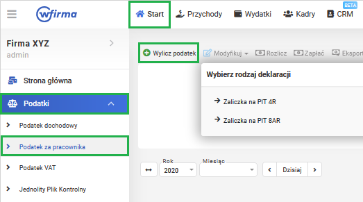 zatrudnienie zleceniobiorcy - miesięczne zaliczki na podatek