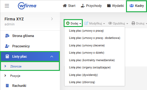 masowe dodatki na listach płac - dodawanie listy płac