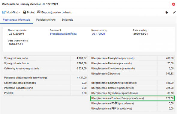 Naliczanie FP w rachunku - szczegóły rachunku
