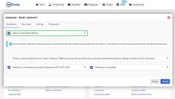 Integracja z Blue Media - ustawienia