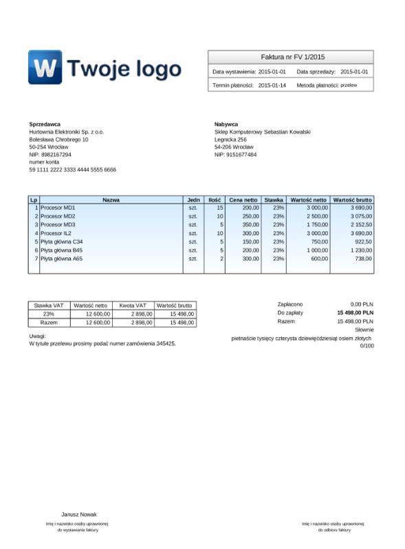 Szablony faktur