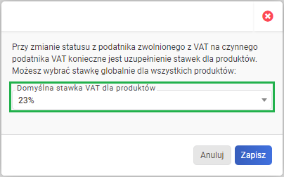 Zmiana statusu vat