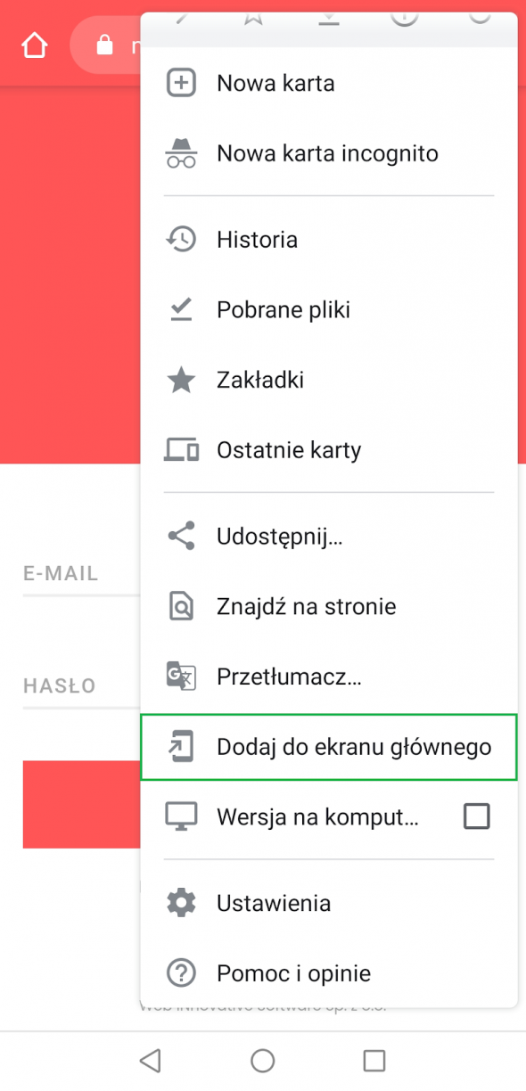 Jak utworzyć skrót do aplikacji MOJO na androidzie?