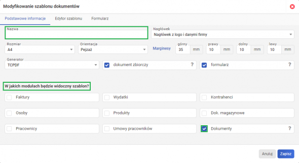 Szablony dokumentów - Podstawowe informacje