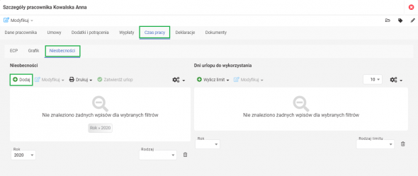 Zasiłek dla zleceniobiorcy - dodawanie nieobecności