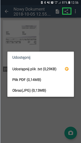 Odczytywanie faktur z telefonu - wybór formatu