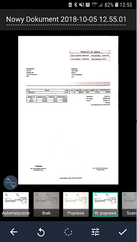 Odczytywanie faktur z telefonu - filtrowanie zdjęcia