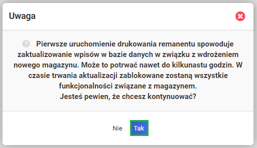 Remanent - Komunikat w systemie