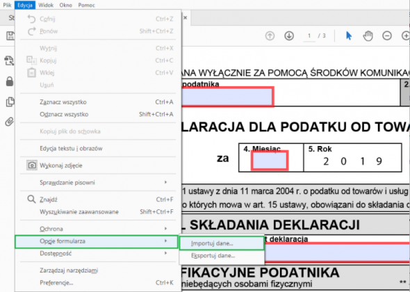 E-deklaracje - importuj dane