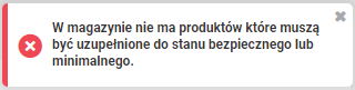 Zamówienia do dostawców - komunikat o braku produktów w magazynie