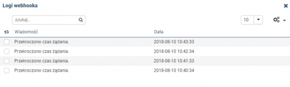 mechanizm tworzenia webhooków - lista logów