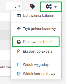 Opcje drukowania widocznej części tabeli - Drukowanie tabeli