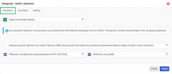 Potwierdzenie płatności wydatków - potwierdzenie danych - Integracja z Blue Media