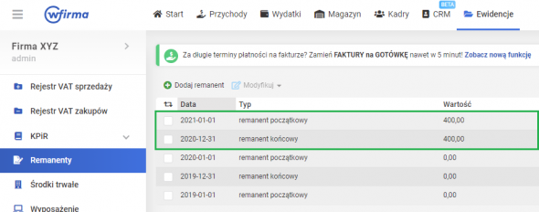 Zamknięcie roku przez podatnika prowadzącego KPIR - remanent początkowy