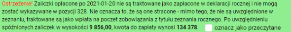 Zaliczki na podatek dochodowy - ostrzeżenie