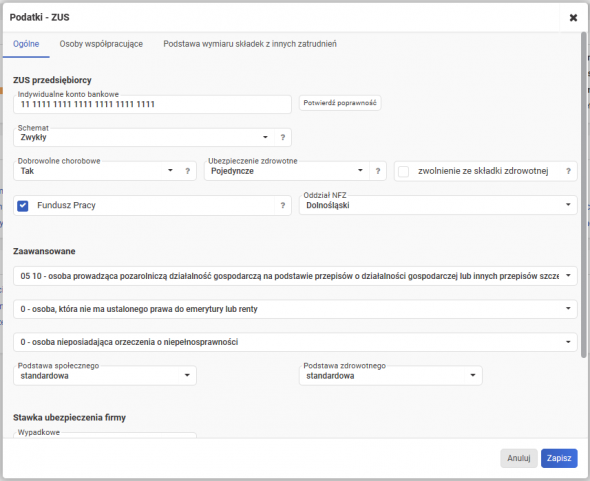 Ustawienia ogólne - ZUS 