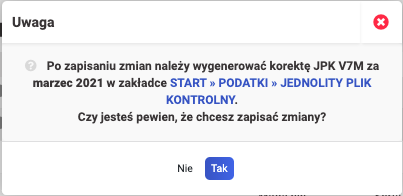 korekta danych formalnych na podstawie otrzymanej noty