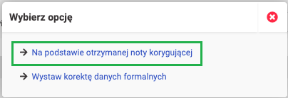 korekta danych formalnych na podstawie otrzymanej noty