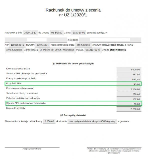 PPK zleceniobiorców na rachunku