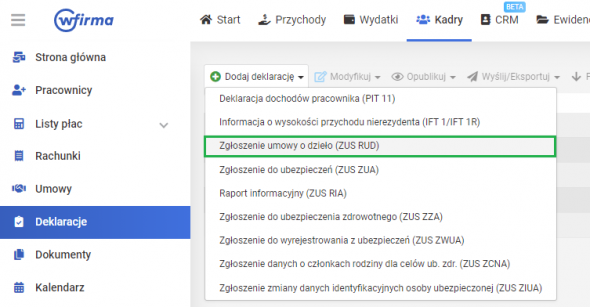 ZUS RUD - deklaracja zgłoszeniowa