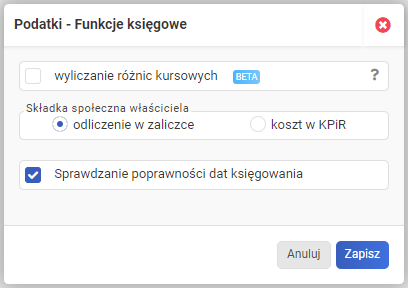 Ustawienia ogólne - czym są funkcje księgowe?