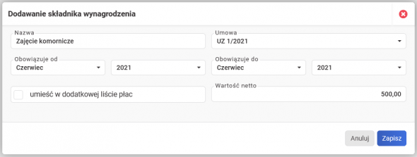 Dodatki i potrącenia dla zleceniobiorców - parametry potrącenia