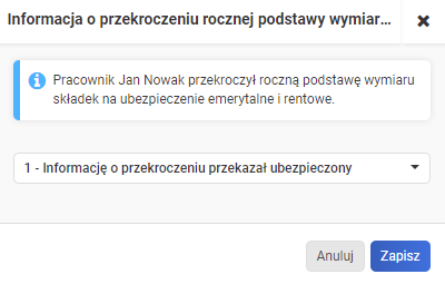 Roczne ograniczenie podstawy wymiaru składek - komunikat podczas generowania deklaracji rozliczeniowej