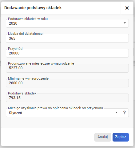 Składki od przychodu - uzupełnienie podstawy składek