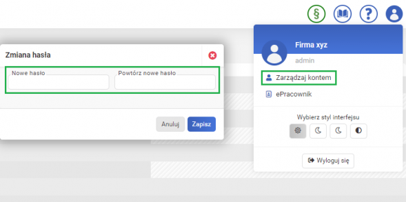 Panel ePracownik - zmiana hasła