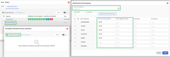 Nowy kalendarz na grafiku pracownika - harmonogram