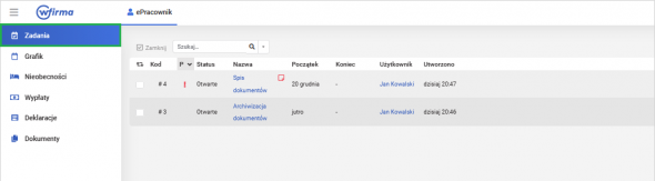 Zadania w panelu ePracownik - zadania